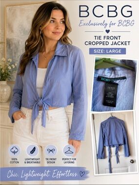 BCBG Lilac Tie-Front Cropped Jacket
